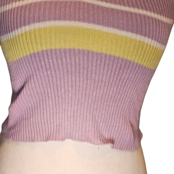 Y2K Pastel Cropped Halter Top Purple Ribbed Knit Cotton Criss Cross Straps Sz M - Picture 4 of 11